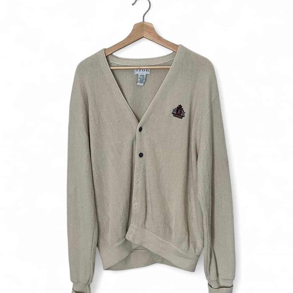 Izod Tan Cardigan Sweater Fitted Knit